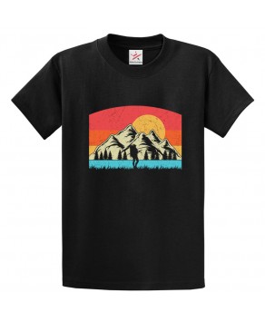 Mountain Landscape Scenery Retro Sun Printed Tee Unisex Kids & Adults T-Shirt									