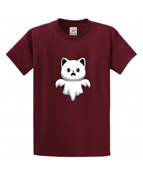 Cute Cat Ghost Halloween Costume Printed Tee Unisex Kids & Adults T-Shirt									