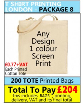 200 Custom printed Natural GREY Cotton Totes bags