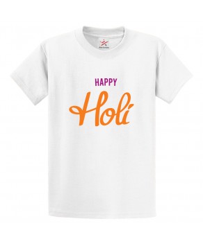 Happy Holi Family Colours Celebration Holika Dhulandi Print Crew Neck Unisex Kids And Adult T-Shirt