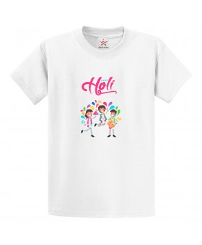 Happy Holi Gulaal Rangoli Dhoolak Music Hindu Festival Print Crew Neck Unisex Kids And Adult T-Shirt