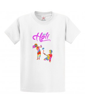 Happy Holi Holika Rangwali Colours Hindi Festival Pichkari Print Crew Neck Unisex Kids And Adult T-Shirt