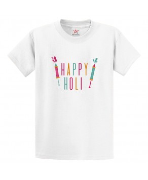 Happy Holi Colourful Pichkari Spring Colour Rangoli Festival Print Crew Neck Unisex Kids And Adult T-Shirt