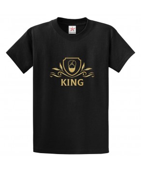 King Sikh Golden Logo Indian Punjabi Unisex Adult & Kids Crew Neck T-Shirt									