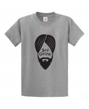 Let It Grow Beard Sikhism Turban Punjabi Pride Print Unisex Adult & Kids Crew Neck T-Shirt									