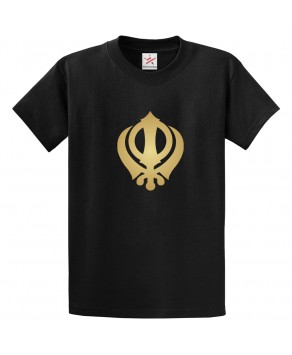 Sikh Khanda Warrior Code Khalsa Religion Symbol Print Unisex Adult & Kids Crew Neck T-Shirt									