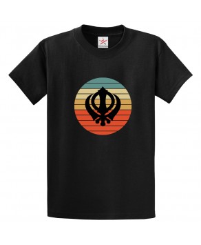 Sikh Khanda Sikhism Religious Retro Sign Print Unisex Adult & Kids Crew Neck T-Shirt									