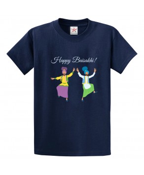 Happy Baisakhi! Bhangra Punjabi Festival Print Unisex Adult & Kids Crew Neck T-Shirt									