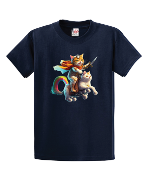 Cat Riding Unisex Kids and Adults T-Shirt