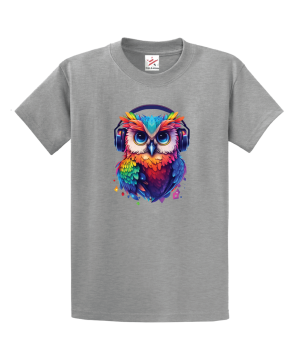 Adorable Owl With Headphones Unisex Kids and Adults T-Shirt