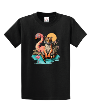 Chillin Flamingo Tiger Sitting With Duck Unisex Kids and Adults T-Shirt