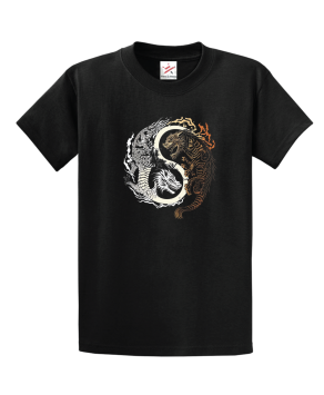 Chines Dragon And Tiger Tattoo Graphic Yin And Yang Symbol| Perfect Gift|dragon tattoo Unisex Kids And Adults T-Shirt