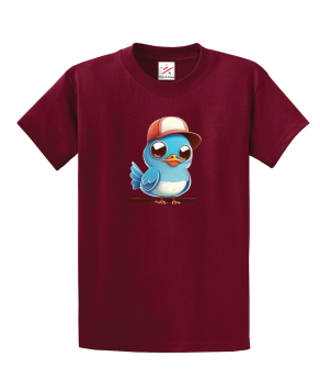 Cute Blue Bird Cartoon Unisex Kids And Adults T-Shirt