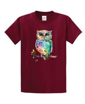 Cute Colorful Watercolor Owl Unisex Kids and Adults T-Shirt