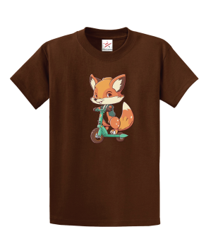 Cute Fox Riding Electric Scooter Classic Unisex Kids And Adults T-Shirt