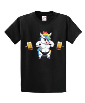 Cute Unicorn Weightlifting Heavyweights And Squatting Unisex Kids and Adults T-Shirt