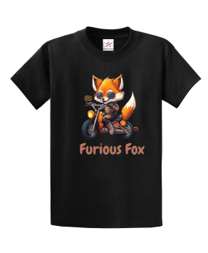 Cute Smiling Fox Riding Motorcycle Unisex Kids And Adults T-Shirt