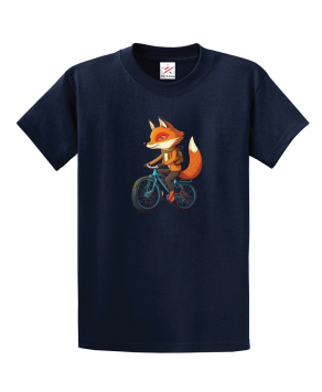 Fox Riding Bicycle Unisex Kids and Adults T-Shirt