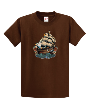 Homeward Bound Traditional Tattoo Sailing Ship Unisex Kids And Adults T-Shirt