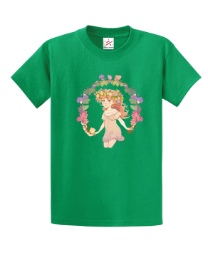 Midsummer Playing Girl With Flower Unisex Kids and Adults T-Shirt