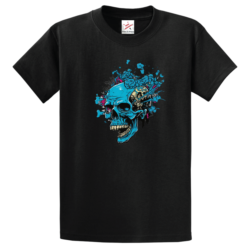 SkullBlast_Blue Unisex Kids And Adults T-Shirt