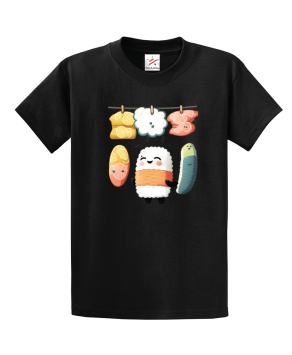 Tamago,Salmon,Ebi Nigiri Sushi Doing Laundry Unisex Kids and Adults T-Shirt