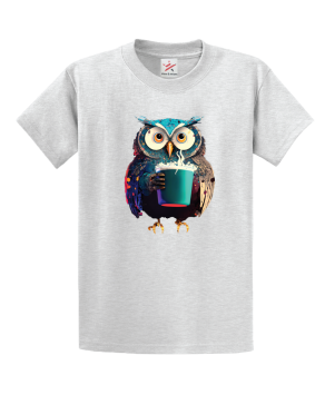 Owl Drink Coffee Unisex Kids and Adults T-Shirt