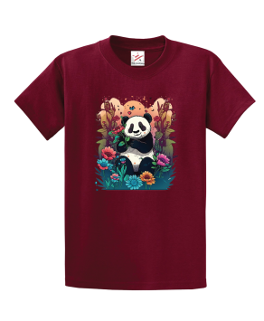 Panda In The Flowers Around Rose Unisex Kids and Adults T-Shirt