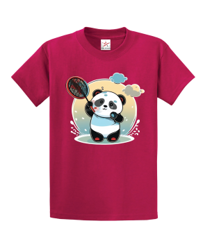 Panda Playing Badminton Unisex Kids and Adults T-Shirt
