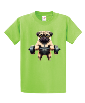 Pug Dog WeightLifting Gym Unisex Kids and Adults T-Shirt