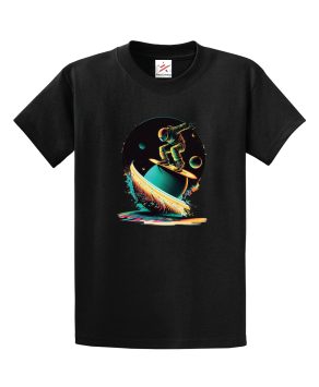 Skimboard Space Grind Graphic On Planet Unisex Kids and Adults T-Shirt