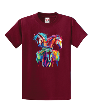 Colorful Abstract Horses Unisex Kids and Adults T-Shirt
