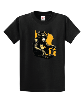 DJ Monkey Thinker With Headphones Unisex Kids and Adults T-Shirt