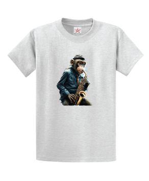 Cool Monkey Playing Saxophone With A Cigar Unisex Kids and Adults T-Shirt