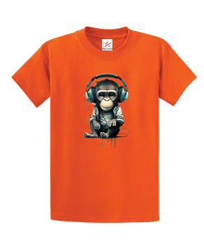 Cool cute monkey in headphones Unisex Kids and Adults T-Shirt