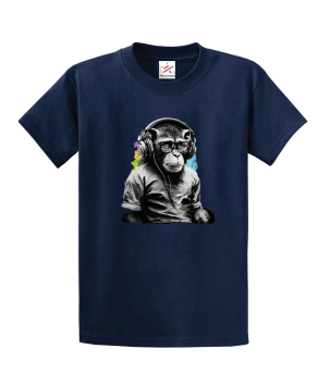The Monkey Listens To Music In Style Unisex Kids and Adults T-Shirt