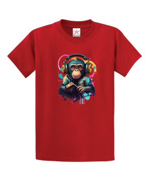 Cool Chimp with Headphones, Chimpanzee Wearing Headphone, Monkey Unisex Kids and Adults T-Shirt