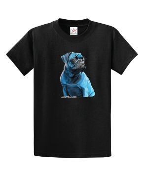 Blue Pug Dog Unisex Kids and Adults T-Shirt