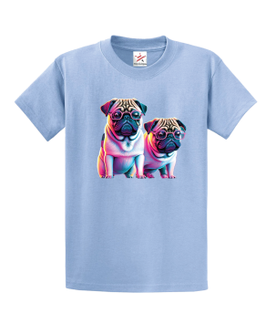 Pop Pugs In Pink Cartoon Unisex Kids and Adults T-Shirt