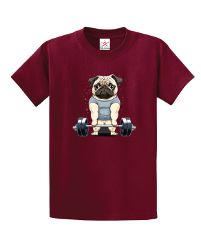 Pug Dog Weightlifting Deadlift Fitness Gym Unisex Kids and Adults T-Shirt