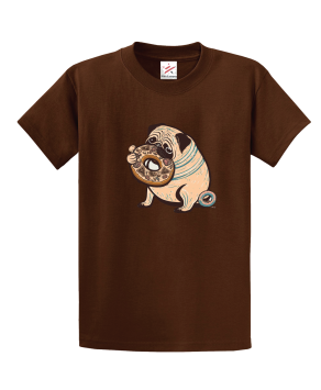 Pug Dog Eating Donut Unisex Kids and Adults T-Shirt