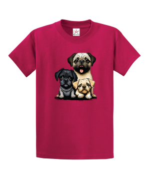 Pug Dog Family Cartoon Unisex Kids and Adults T-Shirt