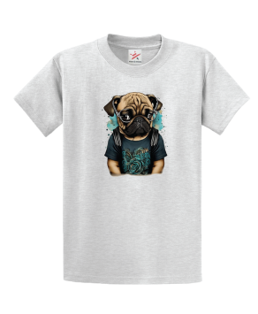 Pug Dog Worry Less Music Eye Catch Unisex Kids and Adults T-Shirt