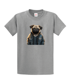 Pug Wearing A Jacket Puglife Unisex Kids and Adults T-Shirt